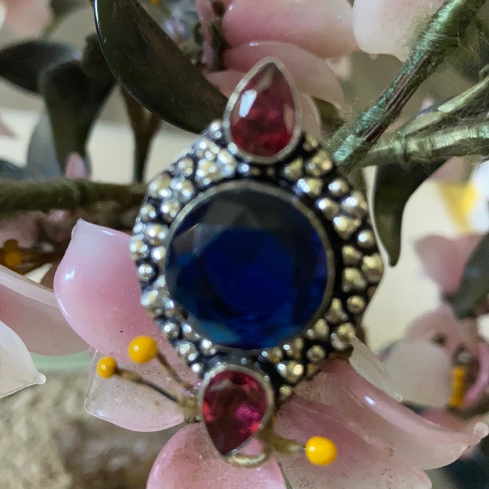 Vintage 925 natural sapphire and rugby ring